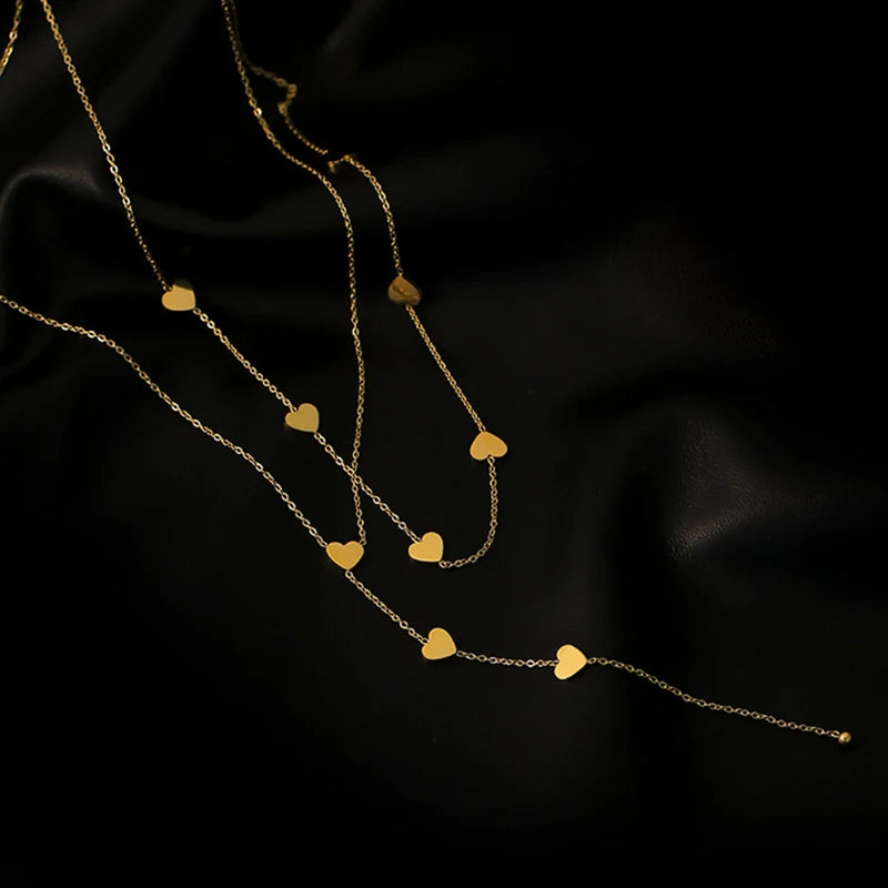 316L Stainless Steel Love Heart Tassel Long Necklace 2 Layers Beautiful Clavicle Chain Exquisite Gorgeous Women Wedding