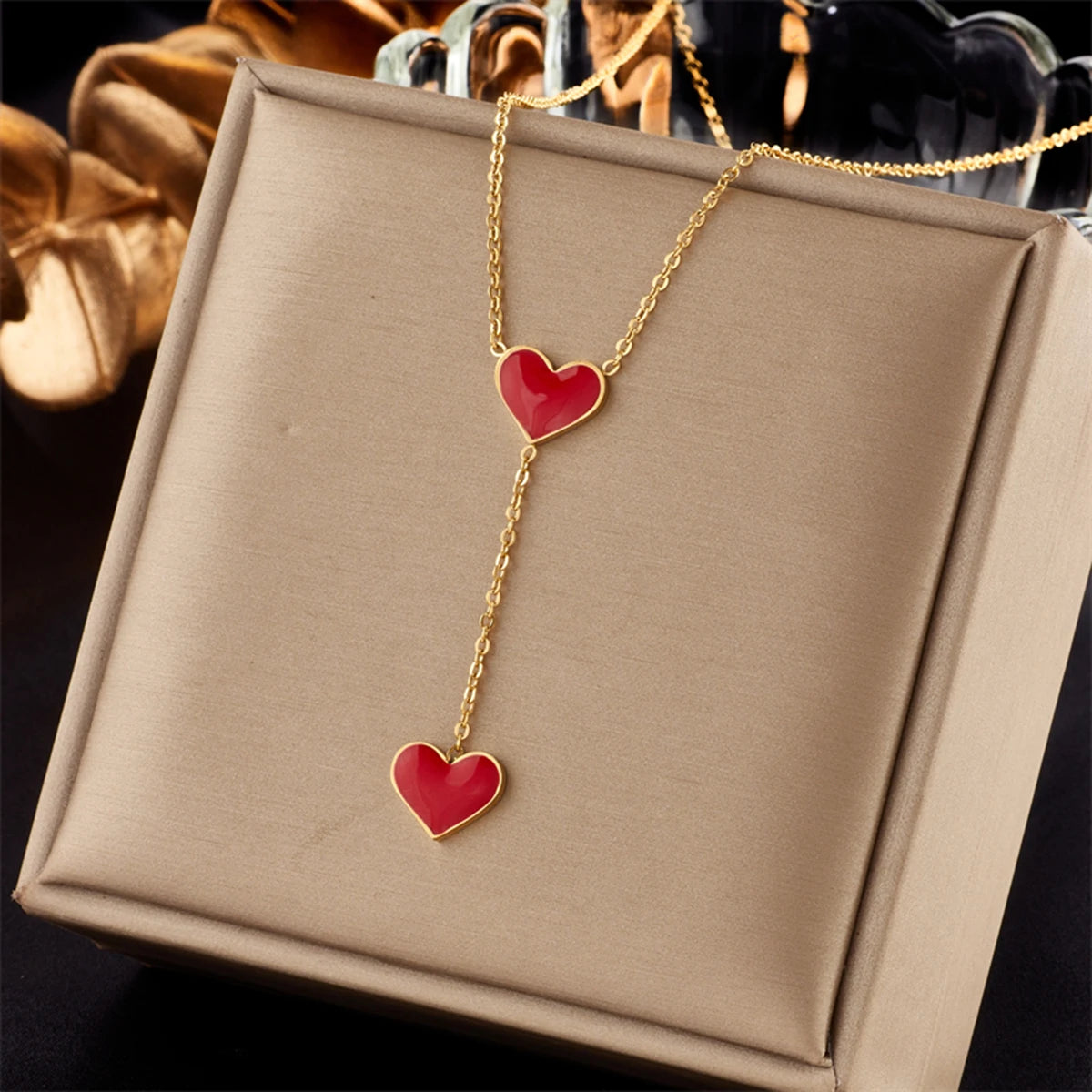Stylish 316L Steel Double Heart Necklace
