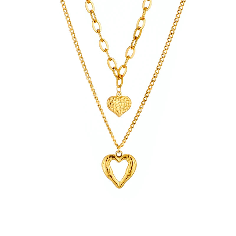 Stylish 316L Steel Double Heart Necklace