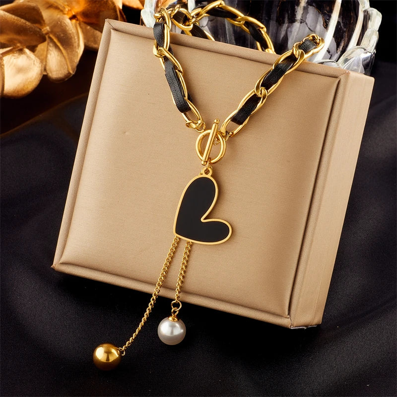 Stylish 316L Steel Double Heart Necklace