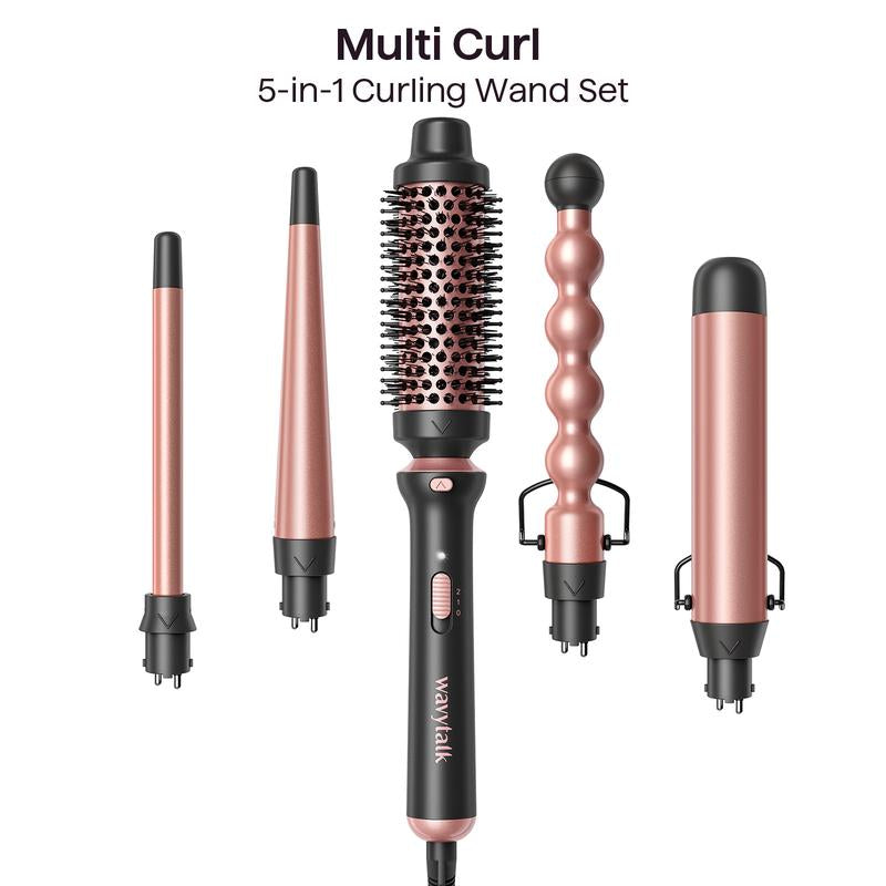 Wavytalk Multi-Curl 5-In-1 Ceramic Curling Wand Set, Fast Heat up Curling Wand from 1/2 to 1 1/4 Inch and a Thermal Brush, Dual Voltage Curling Iron